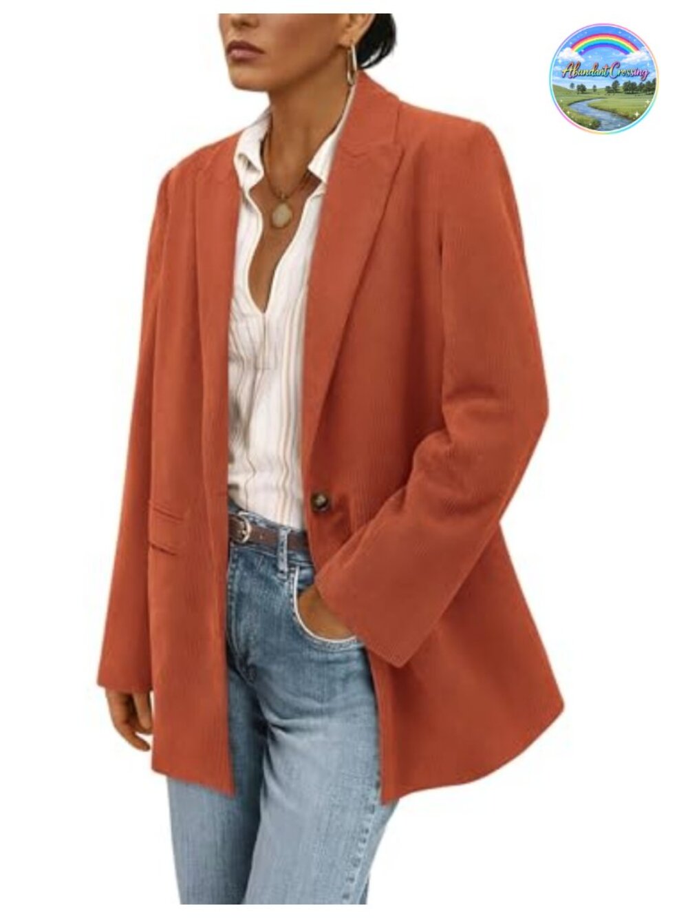 Women Corduroy Blazer Long Sleeve Button Front Pockets Casual Work Jacket